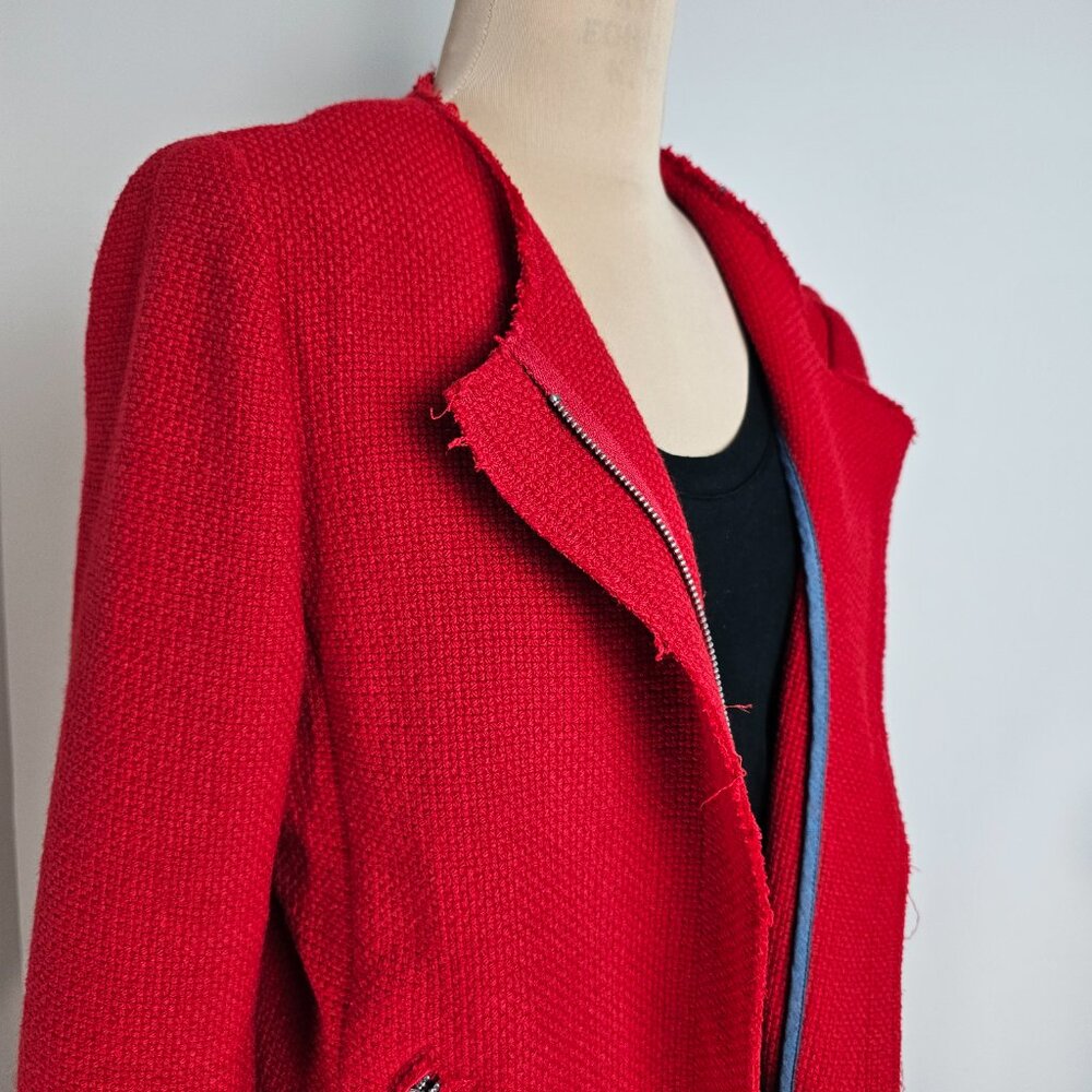 Gap Red Textured Moto Jacket Raw Edge Cropped Size 12 - Picture 3 of 13